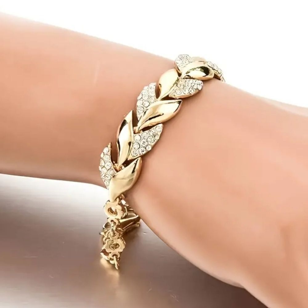 Ladies Golden Simulated Diamond leaf bracelet
